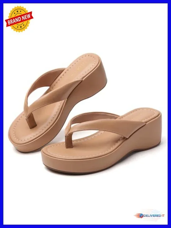 Platform Wedge Sandals for Women - Round Toe Thong Flip Flops with Wedge Heel