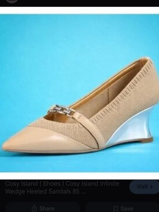 Cosy Island Beige Pointed-Toe Wedge Pump with Silver Accent