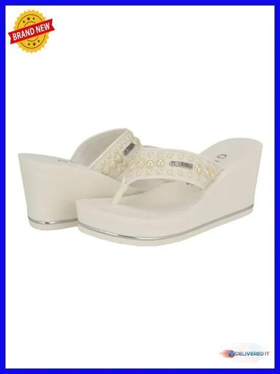 Wedge Sandals with Pearl Strap Details, Slip On, 2.95