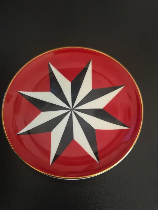 Jonathan Adler White Ceramic Plate with Black Logo