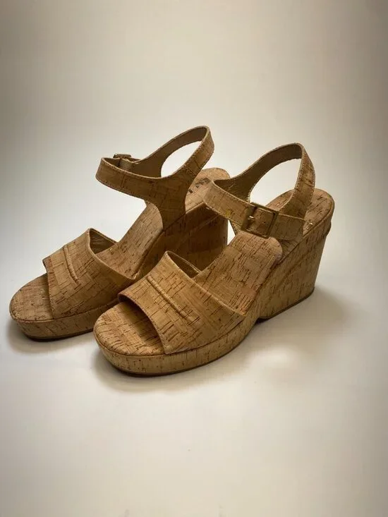 Korks Womens Bardot II Wedge Comfort Natural Cork Sandal Sz  10