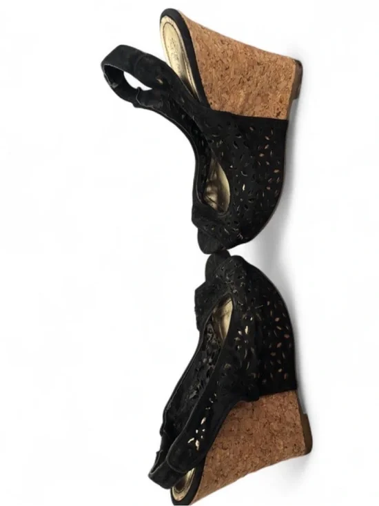 Black Cork Wedge Peep-Toe sandals