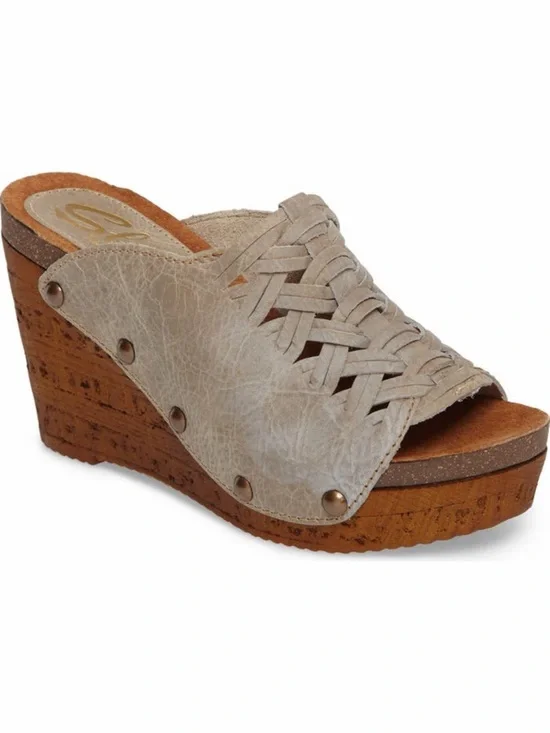 Sbicca Genesis Woven Leather Studded Taupe Boho Platform‎ Wedge Sandals