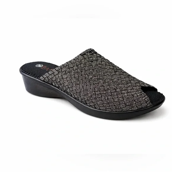 bernie mev. Metallic Black Woven Wedge Slide