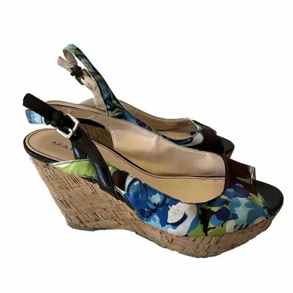 Marc Fisher Shoes Wedges‎ Peep Toe Heels Floral Cork Womens 6.5