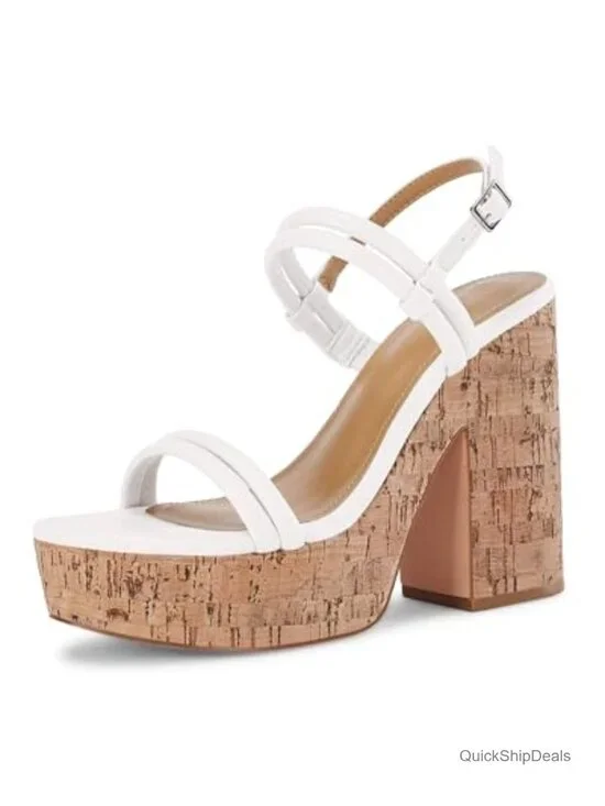 Womens Cork Wedge Sandals Open Toe Platform Slingback Ankle Strap Buckle Heels