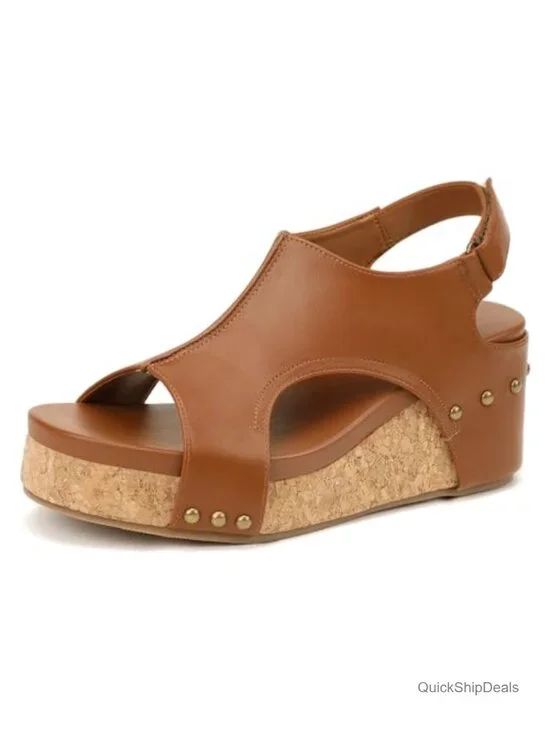 Platform Wedge Sandals Cork Open Toe Adjustable Slingback Comfortable