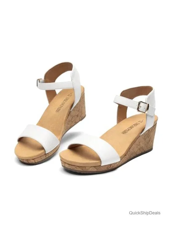 Open Toe Buckle Ankle Strap Platform Wedge Sandals Dressy Shoes