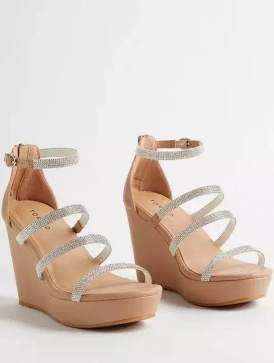 torrid Blush Nude Wedge Sandals with Sparkle Straps