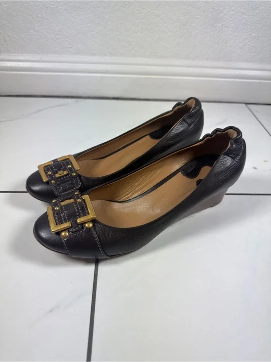 Vintage Chloe Paddington Buckle Dark Brown Leather Wedges Heels