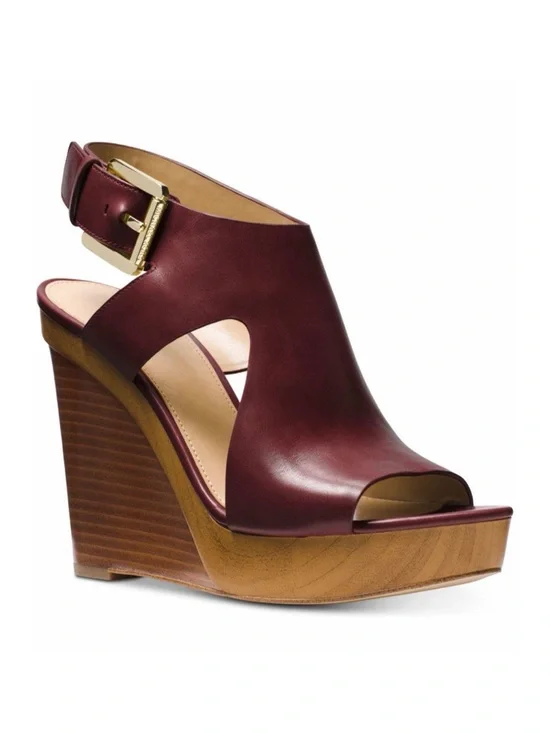 Michael Kors Josephine Wedge Sandals - Oxblood Maroon Burgundy
