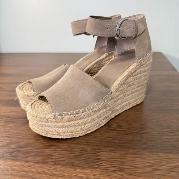 Marc Fisher Alida Espadrille Taupe Suede Wedge Sandals‎ Sz 11