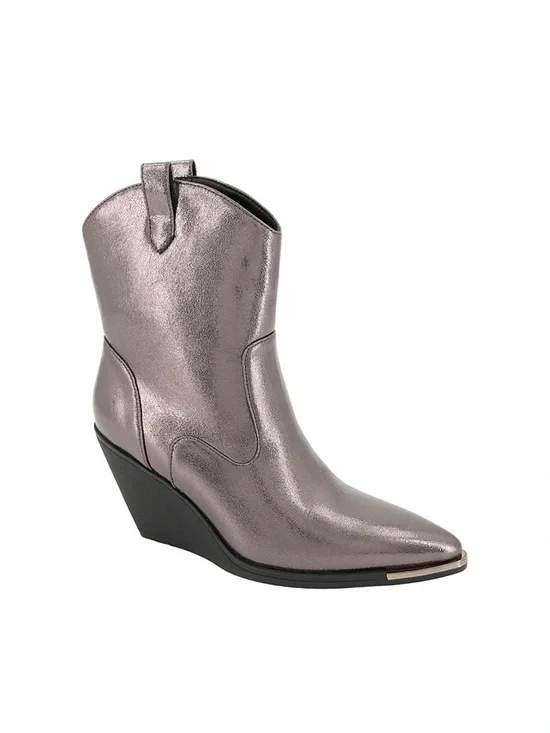 Rampage Metallic Taupe-Pink Wedge Western Bootie