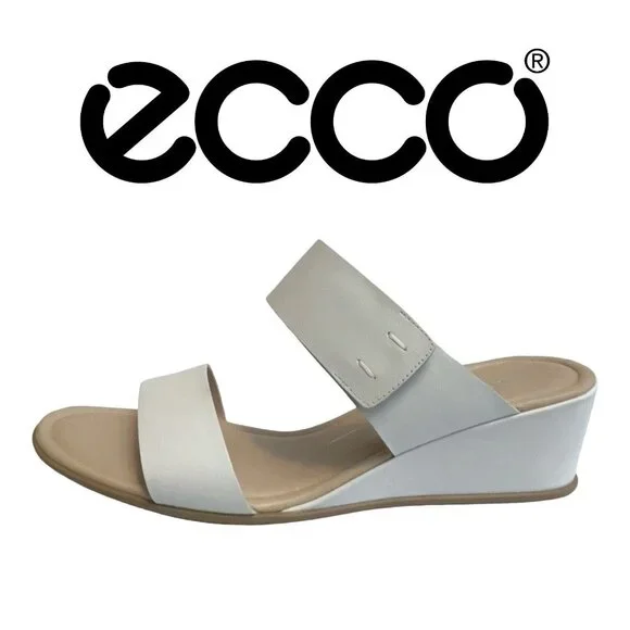 Ecco White Wedge Slide Sandals