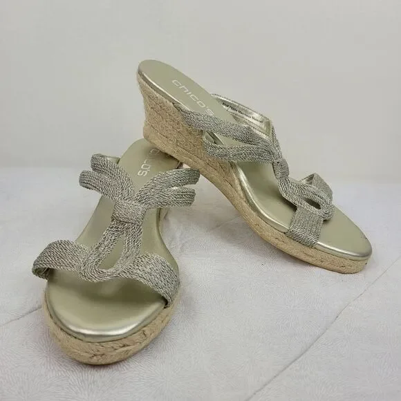 Chicos Lana Wedge Metallic Tan jute espadrille heels boho vacation neutral NWT 9