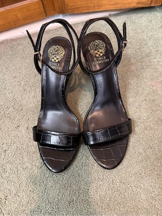 Vince Camuto Black Croc-Embossed Ankle Strap Sandals, BRAND NEW