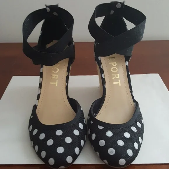 22:07 - REPORT Polka Dot Wedge Espadrille Ankle Sandals