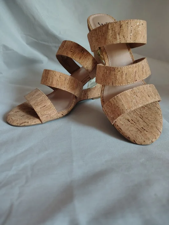 Impo Viera Real Cork Wedge Slide Sandals Gold Metallic Women's 6.5M