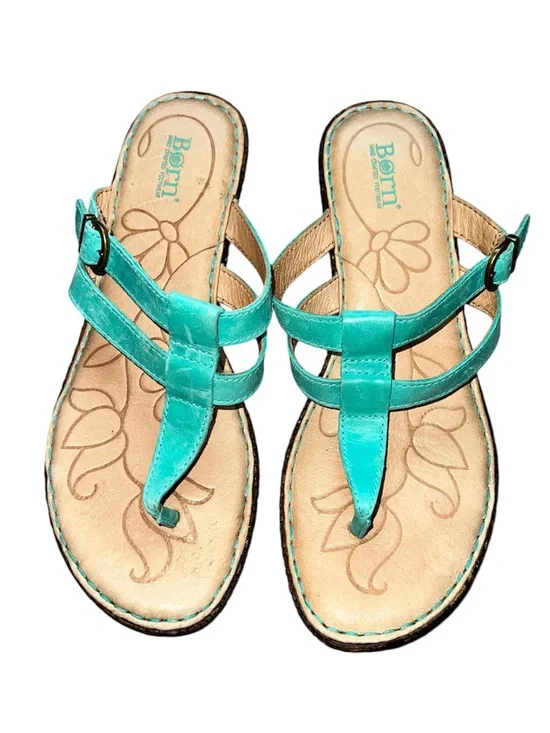 Born Turquoise Leather ‘Isle’ Slide thong-style Sandals size 8
