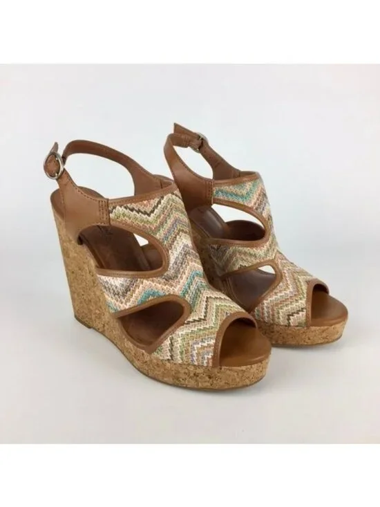 Lucky Brand Riedel 2 Multicolor Platform Cork Wedge Sandal 10