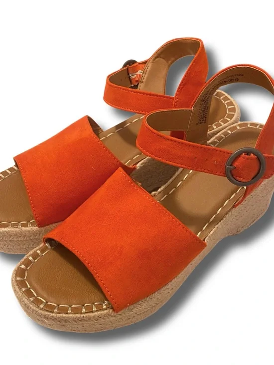 Universal Thread Orange Suede Espadrille Wedge Sandals with Buckle Ankle Strap 9