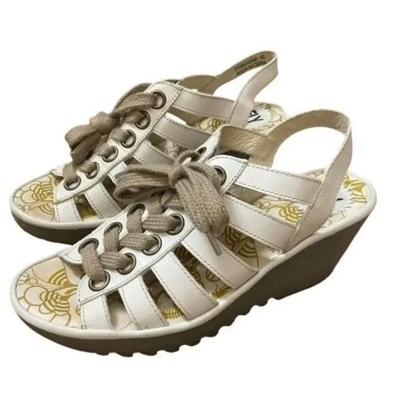 Fly‎ London Ylfa Lace Up Platform Wedge Sandal Women Size 40/US9-9.5 Festival