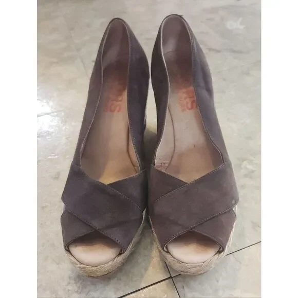 Michael Kors Brown Leather suede & Insole braided wedge heel sandal