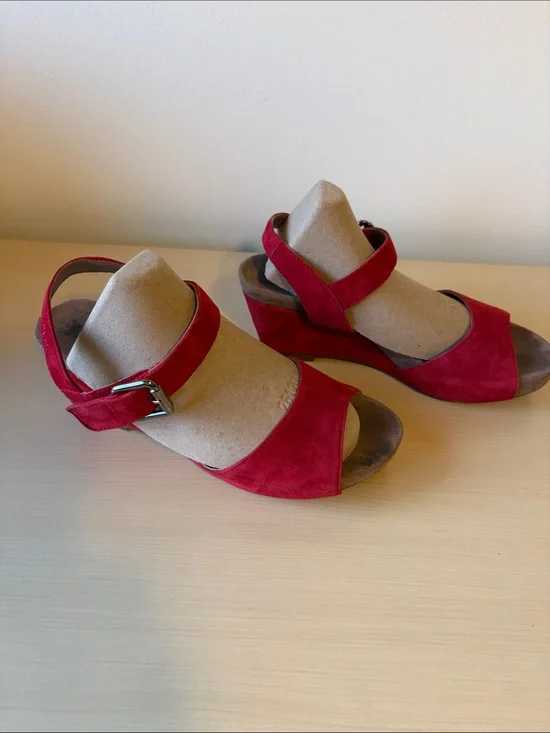 Mephisto Red Suede Women's Wedge Sandals  (Size 37 / US size 7)