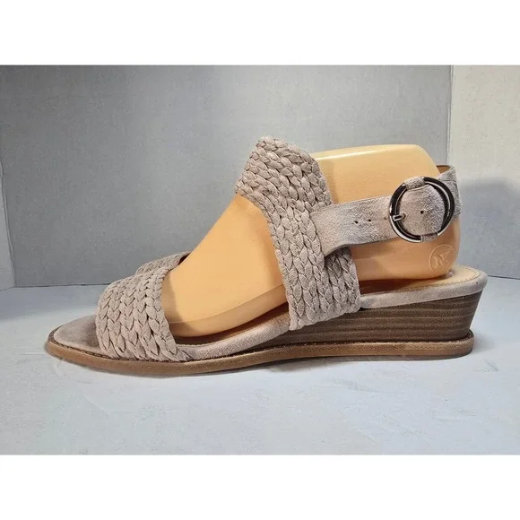 Vince Camuto Womens Taupe Suede Woven Wedge Sandals Buckle Slingback 9.5M 41