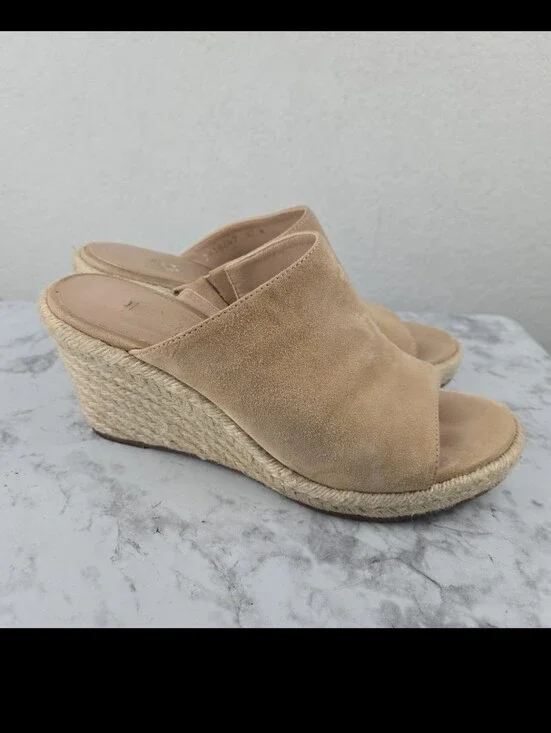 Stuart Weitzman Beige Suede Espadrille Wedge Slide