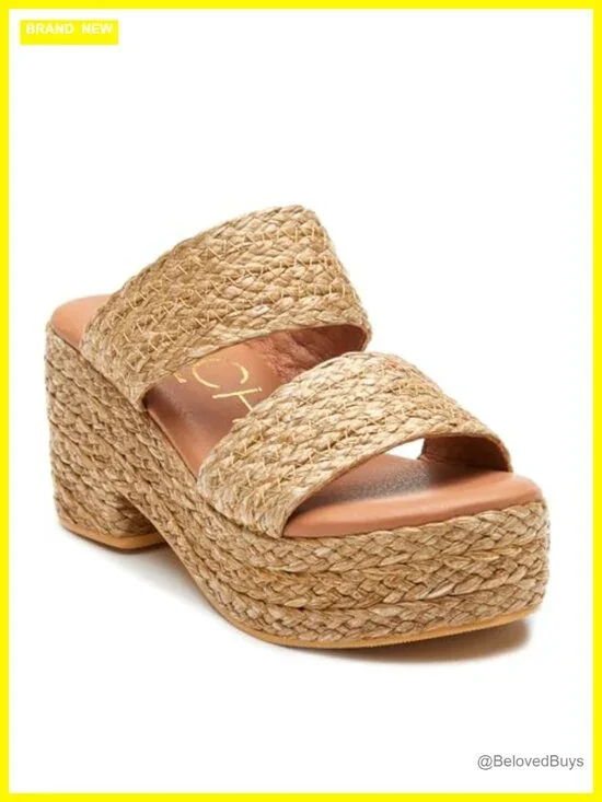 Woven Raffia Platform Wedge Sandals with Ankle Strap - Espadrille Style