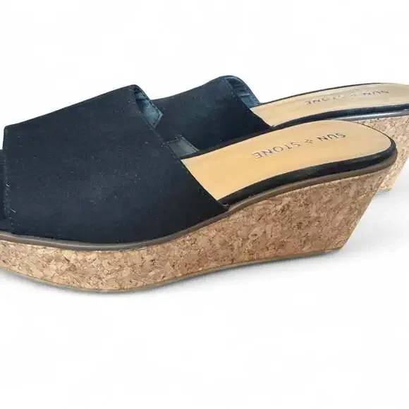Sun + Stone Charloteef Black Wedge Cork Sandals