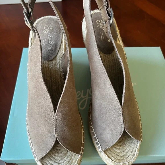 Seychelles Taupe Suede Espadrille Wedge Sandals
