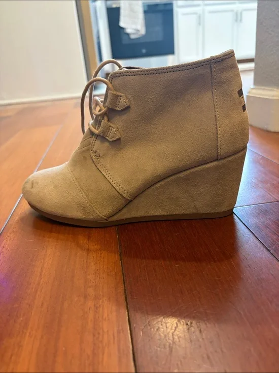 Toms Taupe Suede Wedge Ankle Boot