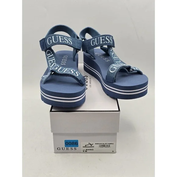 Guess Navy Branded Platform Wedge Sandals