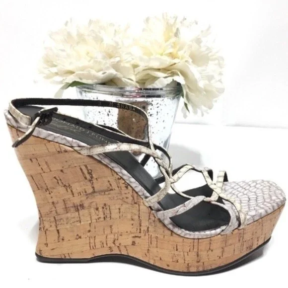 Donald J. Pliner Shaba Ankle Strap Cork Wedge 8