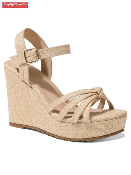 Linen Straw Wedge Heel Sandals Open Toe Platform Espadrilles