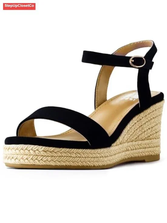 Espadrilles Wedge Platform Sandals Strappy Ankle Strap Buckle Open Toe Dressy