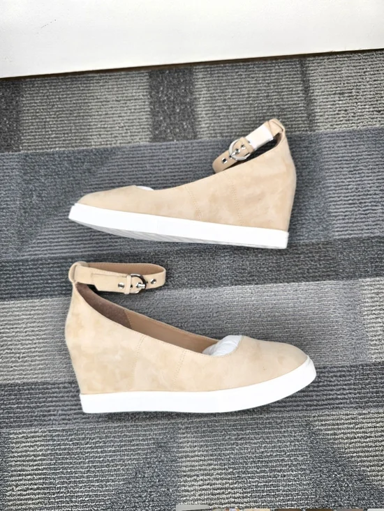 Paolo Marta Women's Beige Suede Wedge Sneakers with Ankle Strap