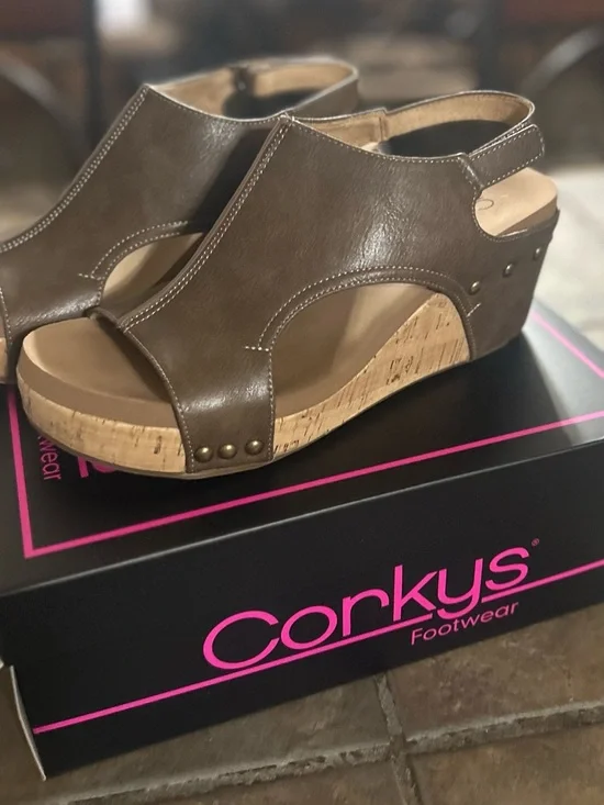 Corkys Carley Chestnut Open-Toe Cork Wedge Sandals