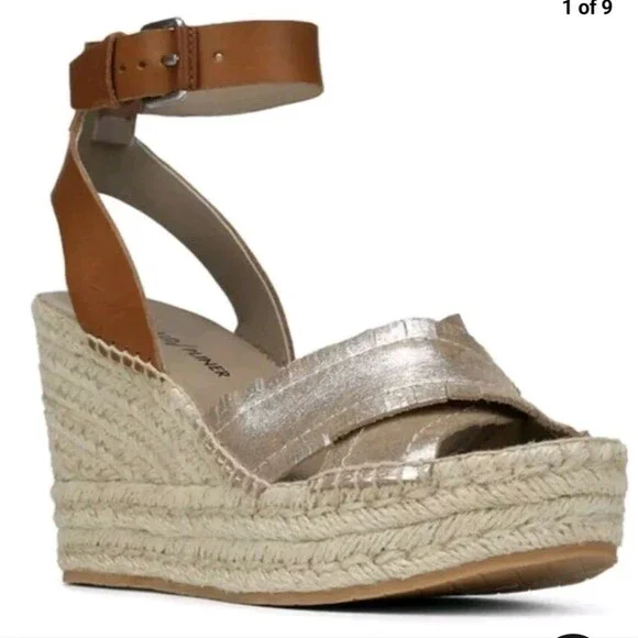 Donald J Pliner  Ines Metallic Soft Leather Espadrille Wedge Sandal 10M $178