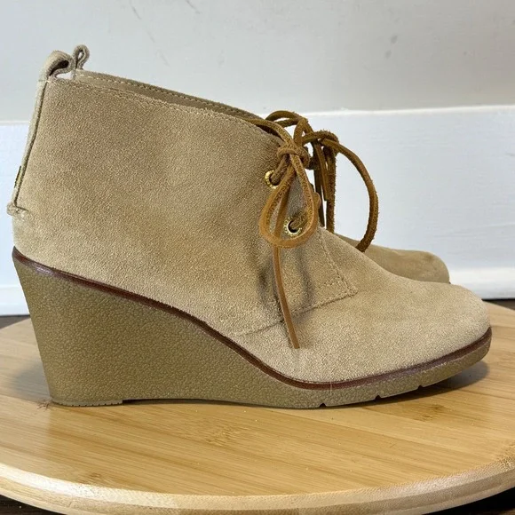 Sperry Top-Sider Wedge Chukkas Women 6.5 Tan Suede Lace Up Coastal Preppy Fall