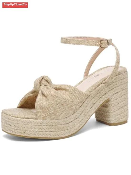 Women's Espadrille Platform Wedge Sandals Chunky Heel Bow Ankle Strap Square