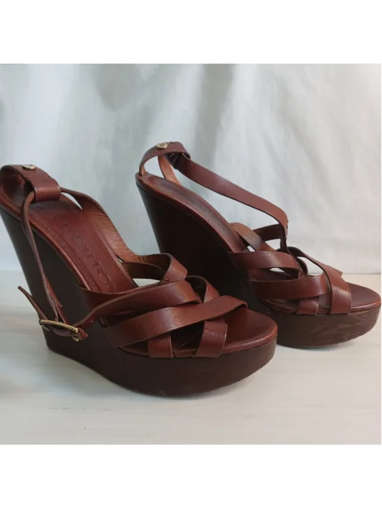 Burberry Brown Leather Wedge Sandals