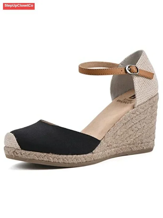 Espadrille Wedge Sandal with Cushioned Insole and Adjustable Buckle