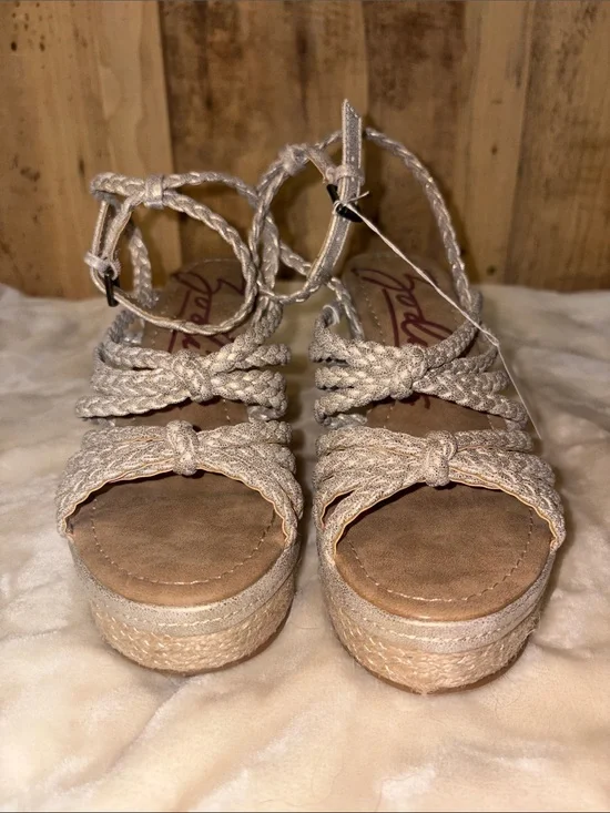 #129 Zodiac Braided Wedge Sandals in Beige