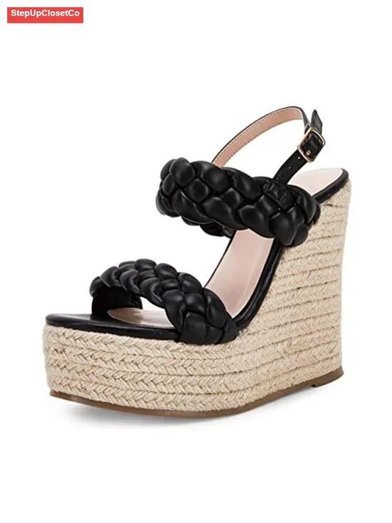 Women's Espadrille Platform Wedge Sandals Open Toe Ankle Strap Buckle Summer