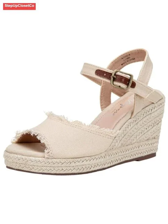 Women's Wedge Sandals, Peep Toe Espadrille Platform Heels, Adjustable Ankle