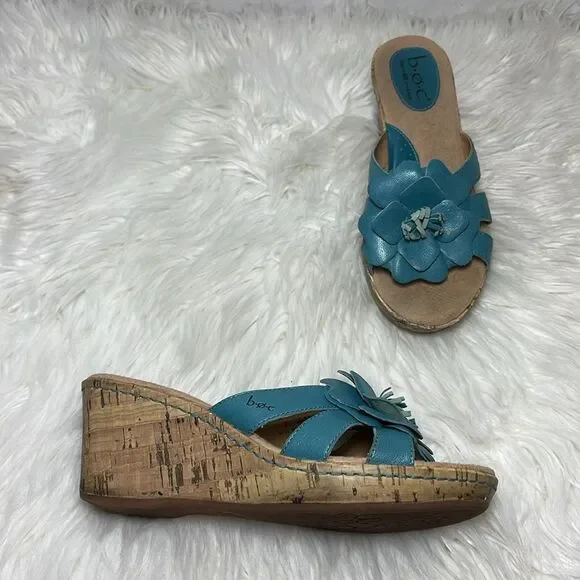 Born BOC Concept Blue Floral Trim Cork Wege Sandals Sz 7‎