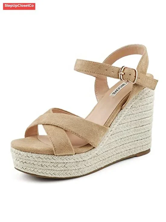 Womens Espadrilles Wedge Sandals Platform Heels Ankle Strap Open Toe Buckle